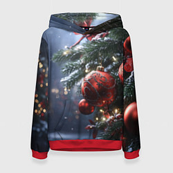 Женская толстовка Красные новогодние шары с узорами