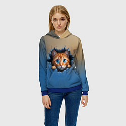 Толстовка-худи женская Выглядывающий котенок, цвет: 3D-синий — фото 2