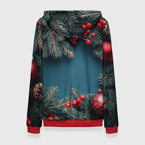 Женская толстовка Новогодний фон и рябина / 3D-Красный – фото 2