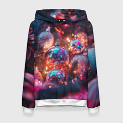 Женская толстовка Новогодние шары и фиолетовые блески