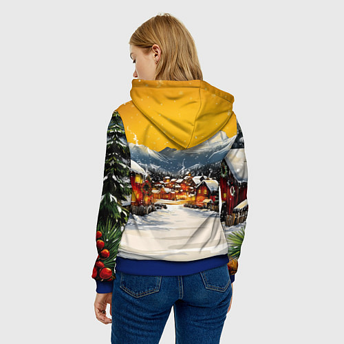 Женская толстовка Ламповый новый год - домики / 3D-Синий – фото 4