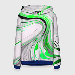 Женская толстовка Волнистые чёрно-зелёные линии на белом фоне