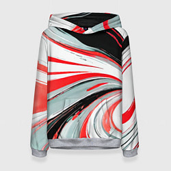 Женская толстовка Волнистые бело-красные линии на чёрном фоне