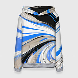 Женская толстовка Волнистые бело-синие линии на чёрном фоне