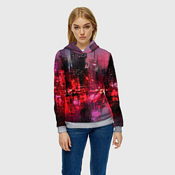 Толстовка-худи женская Огни города мастихином - нейросеть, цвет: 3D-меланж — фото 2