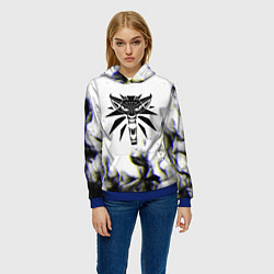 Толстовка-худи женская Ведьмак глитч огонь, цвет: 3D-синий — фото 2