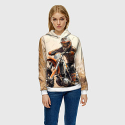 Толстовка-худи женская Эндуро Гонщик, цвет: 3D-белый — фото 2