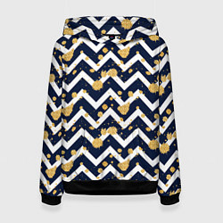 Женская толстовка Золотые кляксы на фоне бело-синего паттерна