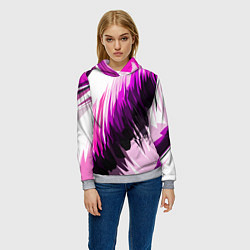 Толстовка-худи женская Чёрно-розовые острые полосы на белом фоне, цвет: 3D-меланж — фото 2
