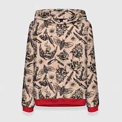 Женская толстовка Татуировка с цикадой и демоном Они - паттерн