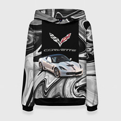 Толстовка-худи женская Chevrolet Corvette - motorsport racing team, цвет: 3D-черный