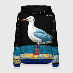 Женская толстовка Чайка на море ночью