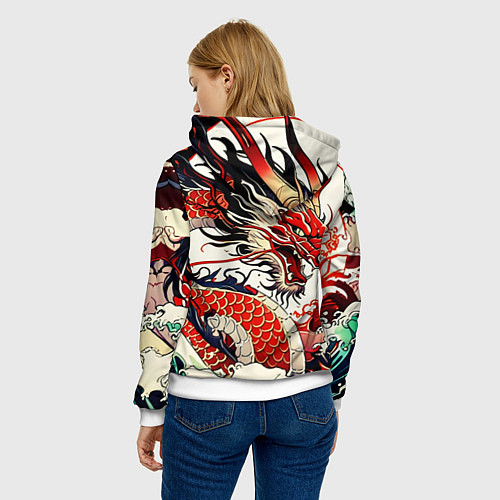 Женская толстовка Красный дракон в японском стиле ирезуми / 3D-Белый – фото 4