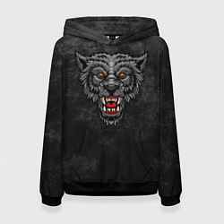 Женская толстовка Агрессивный волк на темном фоне