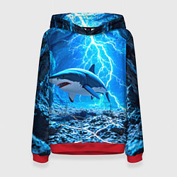 Толстовка-худи женская Акула и разряд молнии, цвет: 3D-красный