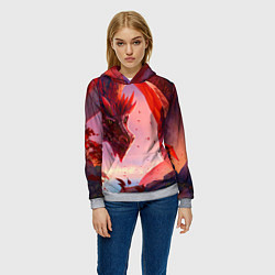 Толстовка-худи женская Дракон красный мифический, цвет: 3D-меланж — фото 2