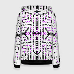 Женская толстовка Чёрно-фиолетовые диагональные полосы на белом фоне