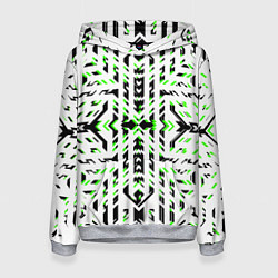 Женская толстовка Чёрно-зелёный диагональные полосы на белом фоне