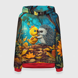 Женская толстовка Милые ежик с цыпленком в осеннем лесу