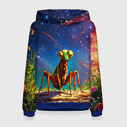 Толстовка-худи женская Богомол и звездное небо, цвет: 3D-синий