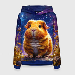 Толстовка-худи женская Морская свинка в космосе, цвет: 3D-синий