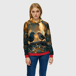 Толстовка-худи женская Влюбленные птички, цвет: 3D-красный — фото 2