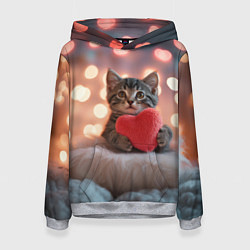 Женская толстовка Котенок поздравляет с днем святого Валентина