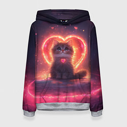 Женская толстовка Котенок и сердце из света