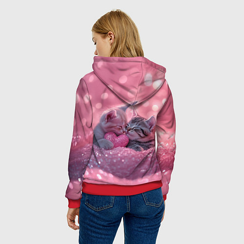 Женская толстовка Влюбленные котята в розовых блестках / 3D-Красный – фото 4
