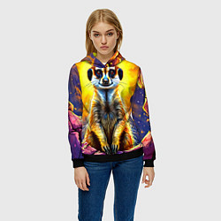 Толстовка-худи женская Сурикат в яркиз лучах солнца, цвет: 3D-черный — фото 2