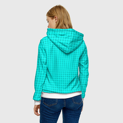 Женская толстовка Неоновый голубой паттерн клетка / 3D-Белый – фото 4