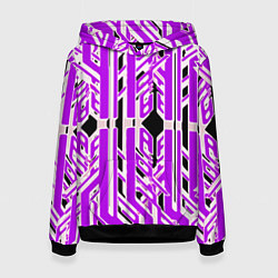 Женская толстовка Бело-фиолетовые техно полосы на чёрном фоне