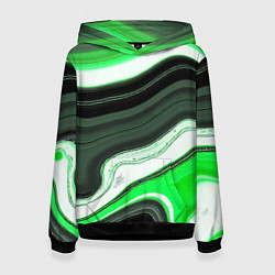 Женская толстовка Волнистые горизонтальные чёрно-зелёные полосы на б