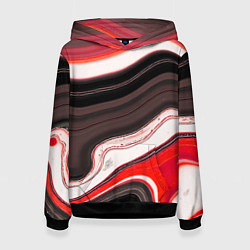 Женская толстовка Волнистые горизонтальные чёрно-красные полосы на б