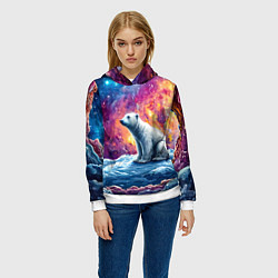 Толстовка-худи женская Белый медведь и звездное небо, цвет: 3D-белый — фото 2