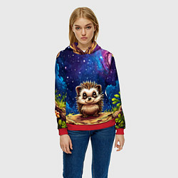 Толстовка-худи женская Ежик и звездное небо, цвет: 3D-красный — фото 2