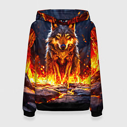 Женская толстовка Волк в огненной пещере