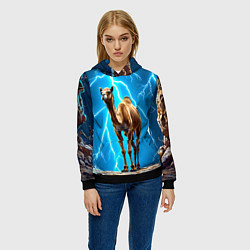 Толстовка-худи женская Верблюд и удар молнии, цвет: 3D-черный — фото 2