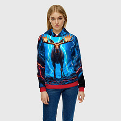 Толстовка-худи женская Лось и молния, цвет: 3D-красный — фото 2