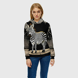 Толстовка-худи женская Зебра на черном, цвет: 3D-черный — фото 2