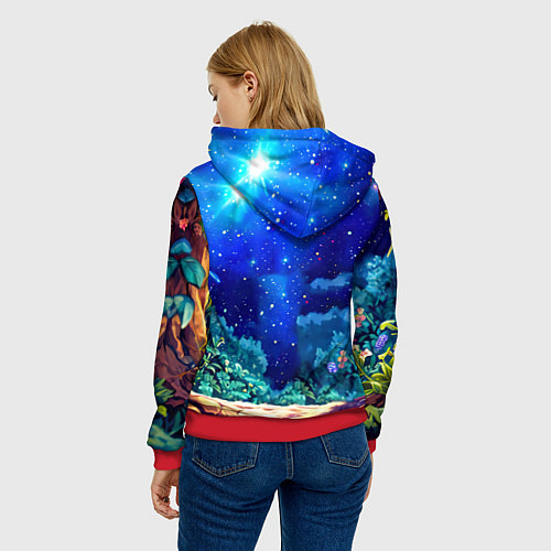 Женская толстовка Ягуар в звездную ночь / 3D-Красный – фото 4