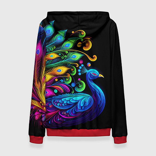 Женская толстовка Neon peacock - art / 3D-Красный – фото 2