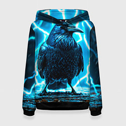 Женская толстовка Черный ворон в разрядах молнии