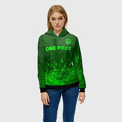 Толстовка-худи женская One Piece - green gradient посередине, цвет: 3D-черный — фото 2