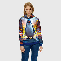 Толстовка-худи женская Эпичный пингвин, цвет: 3D-синий — фото 2