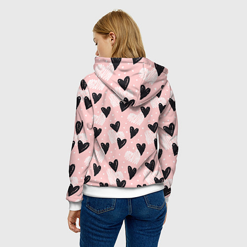 Женская толстовка Романтичный паттерн с сердечками на розовом фоне / 3D-Белый – фото 4