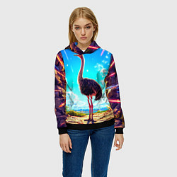 Толстовка-худи женская Страус в пещере, цвет: 3D-черный — фото 2