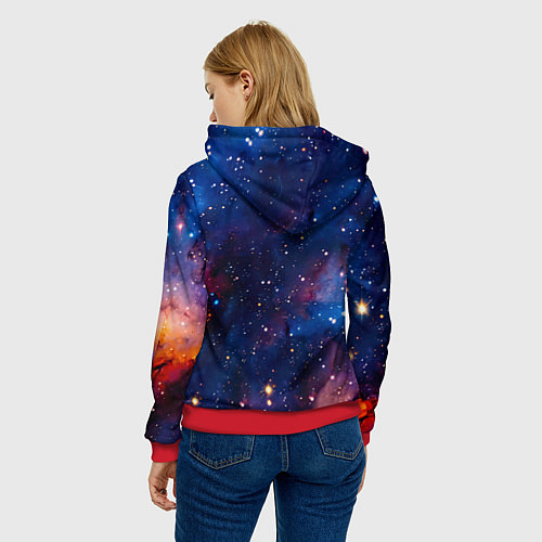 Женская толстовка Шотландская прямоухая кошка в космосе / 3D-Красный – фото 4