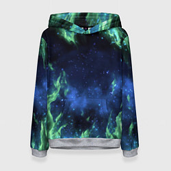 Толстовка-худи женская Зеленые языки пламени, цвет: 3D-меланж