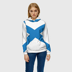 Толстовка-худи женская Военно-морской флот: Андреевский флаг, цвет: 3D-белый — фото 2